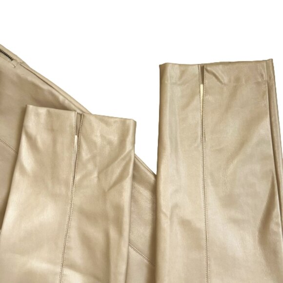 Zara Camel Faux Leather High Waist Pants M Neutral Workwear Fall Trend - Picture 5 of 10